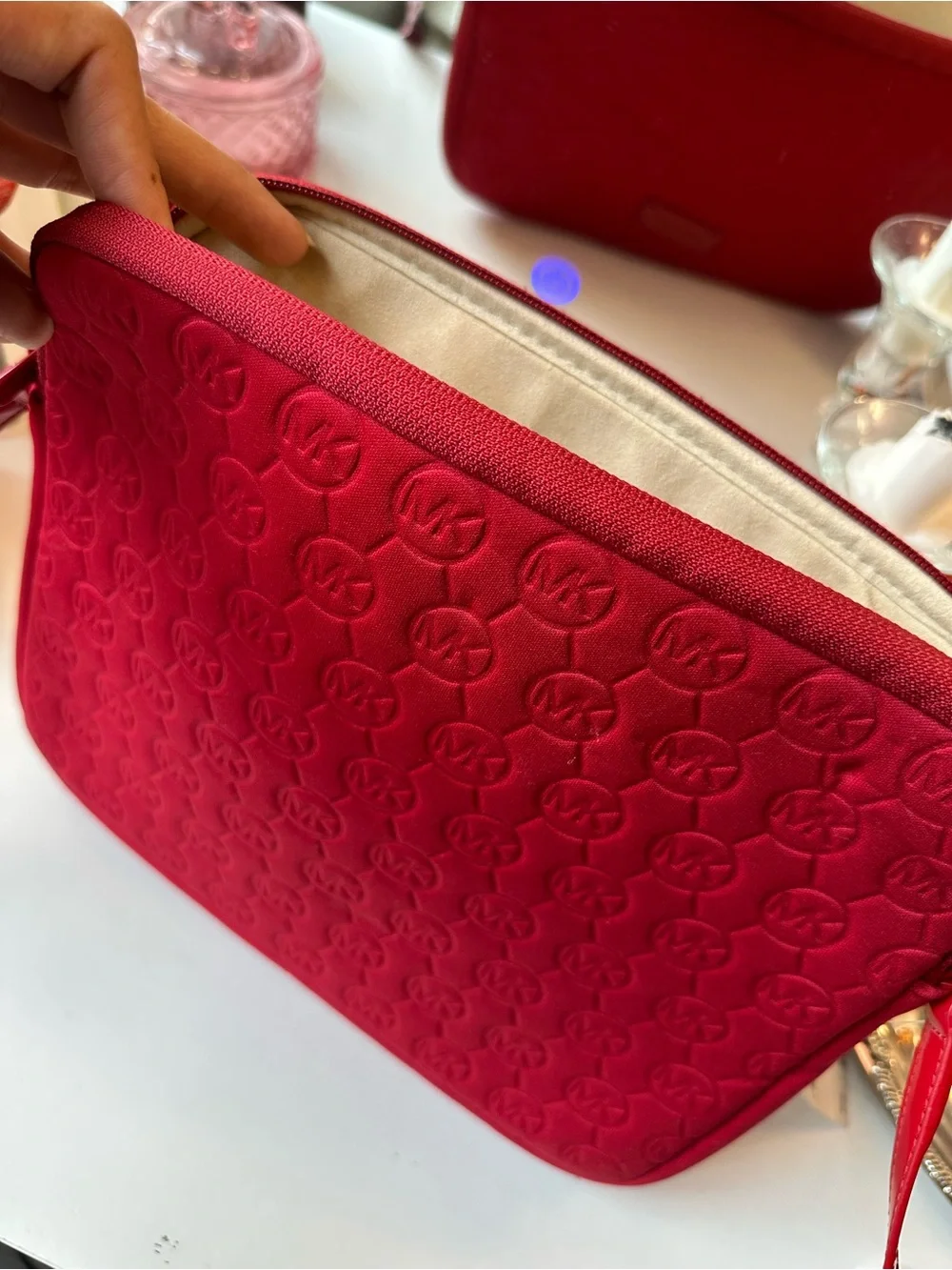 Michael Kors Red Quilted MK Logo Neoprene IPad Crossbody Pouch